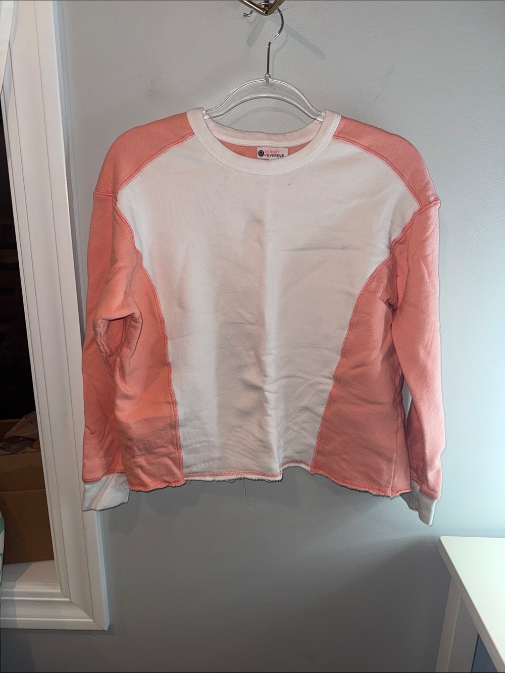 Sundry Kids Colorblock Crewneck Sweatshirt in White & Coral